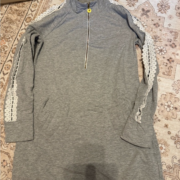 Lilly Pulitzer Dresses & Skirts - Lilly Pulitzer Grey Sweatshirt Dress with White Lace Trim